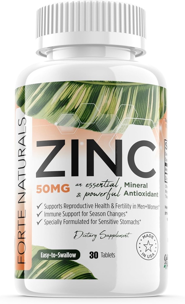 Ψευδάργυρος 50mg, (30 δισκία), ειδικά διαμορφωμένος για ευαίσθητο στομάχι, ανοσοποιητική υποστήριξη, δέρμα & μαλλιά, Vegan συμπλήρωμα ψευδάργυρου, μη GMO Made in USA