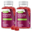 Vitamin C ile B Kompleks Gummies - Enerji, Metabolism & Immune Desteği - B6, B12, Niacin, Folic Asit, Biotin, Kalsiyum - Vegan, Gluten-Free - 120 Count