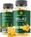 Prime Code Vitamin D3 K2 Gummies with Vitamins A & C | Bone, Heart & Immune Support | High Absorption | Clean Formula | Non-GMO, Gluten-Free