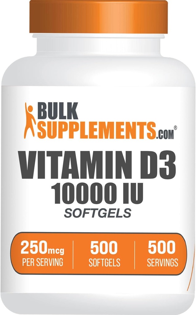 BulkSupplements.com Vitamin D3 10000IU Softgels - Cholecalciferol, D3 Tamam, D 10000 IU - 1 Vitamin D3 Yumuşakgel (250 A Vitamin D) hizmet başına - 500 Günlük Supply, 500 Softgels
