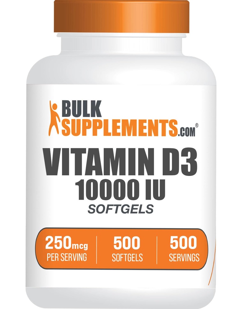 BulkSupplements.com Vitamin D3 10000IU Softgels - Cholecalciferol, D3 Tamam, D 10000 IU - 1 Vitamin D3 Yumuşakgel (250 A Vitamin D) hizmet başına - 500 Günlük Supply, 500 Softgels