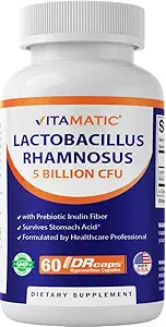 Vitamatic Lactobacillus Rhamnosus 5 Milyar per DR Capsule (10 Milyar Per 2 Capsules) - 60 Kont - Gelişmiş Digestive & Immune Support - Prebiyotik Inulin Fiber