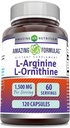 Amazing Formulas L-Arginine/L-Ornithine 1500 Mg Per Servis, Capsules | Non-GMO | Gluten Free | Amino Asit Supplement (120) Count
