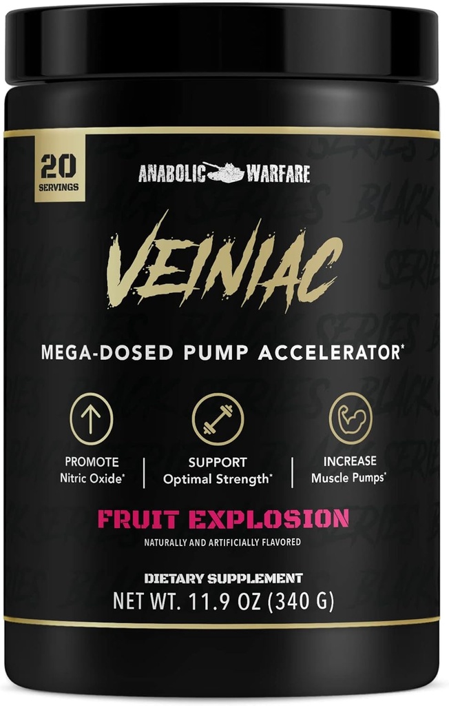 Erkeklik Veiniac Muscle Pump Activator Supplement Stimulant Free Pre-Workout with L-Citrulline, Betaine Anhidrus, & Ek AGMassTM, Arts Nitric Oksit*, Fruit Punch 20 Hizmetler