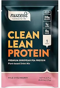 Nuzest - Pea Protein Powder - Καθαρή πρωτεΐνη Lean, Premium Vegan Plant Based Protein Powder, Dairy Free, Gluten Free, GMO Free, Φυσικώς γλυκασμένη πρωτεΐνη Shake, Wild Strawberry, 1 Serving, 0.9 oz