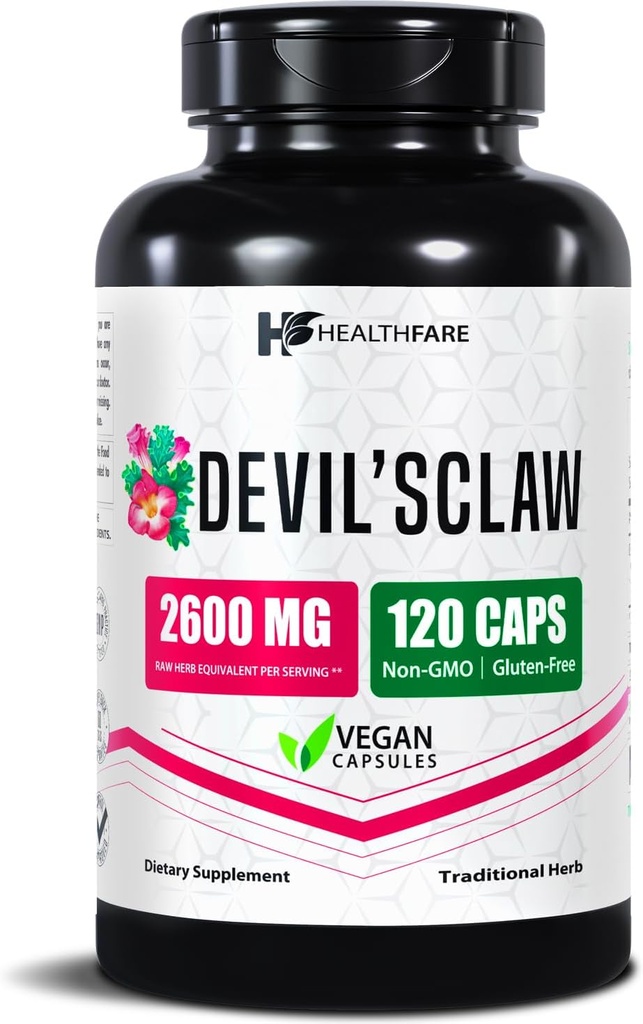 Healthfare Devils Claw Root | 2600 mg Herbal Supplement | 120 Vegan Capsules | Inter Support | Non-GMO, Gluten-Free | Made in USA