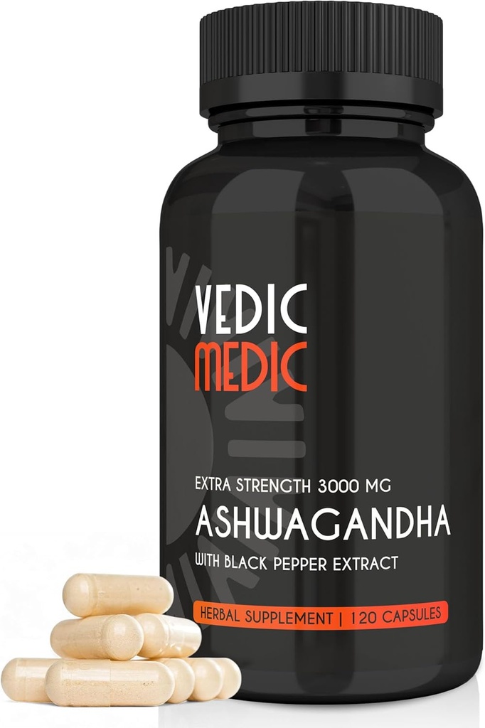 Organik Ashwagandha Capsules Ekstra Kuvvet 3000 mg with Black Pepper Extract - Stres Yardımı, Mood Advancedr, Energy Support - Non-GMO, Vegan, Gluten Free (120)