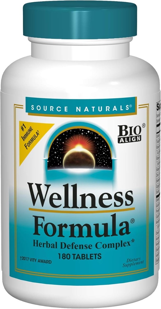 Source Naturals Wellness Formula Bio-Aligned, Echinacea Free Vitamins & Herbal Defense - Immune System Support Supplement & Immunity Alert - 180 Kont
