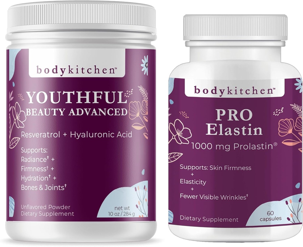 Body Kitchen Youthful Beauty Advanced Collagen, Toz ve Resveratrol ve Hyaluronic Acid 10oz ve Pro-Elastin, 60.