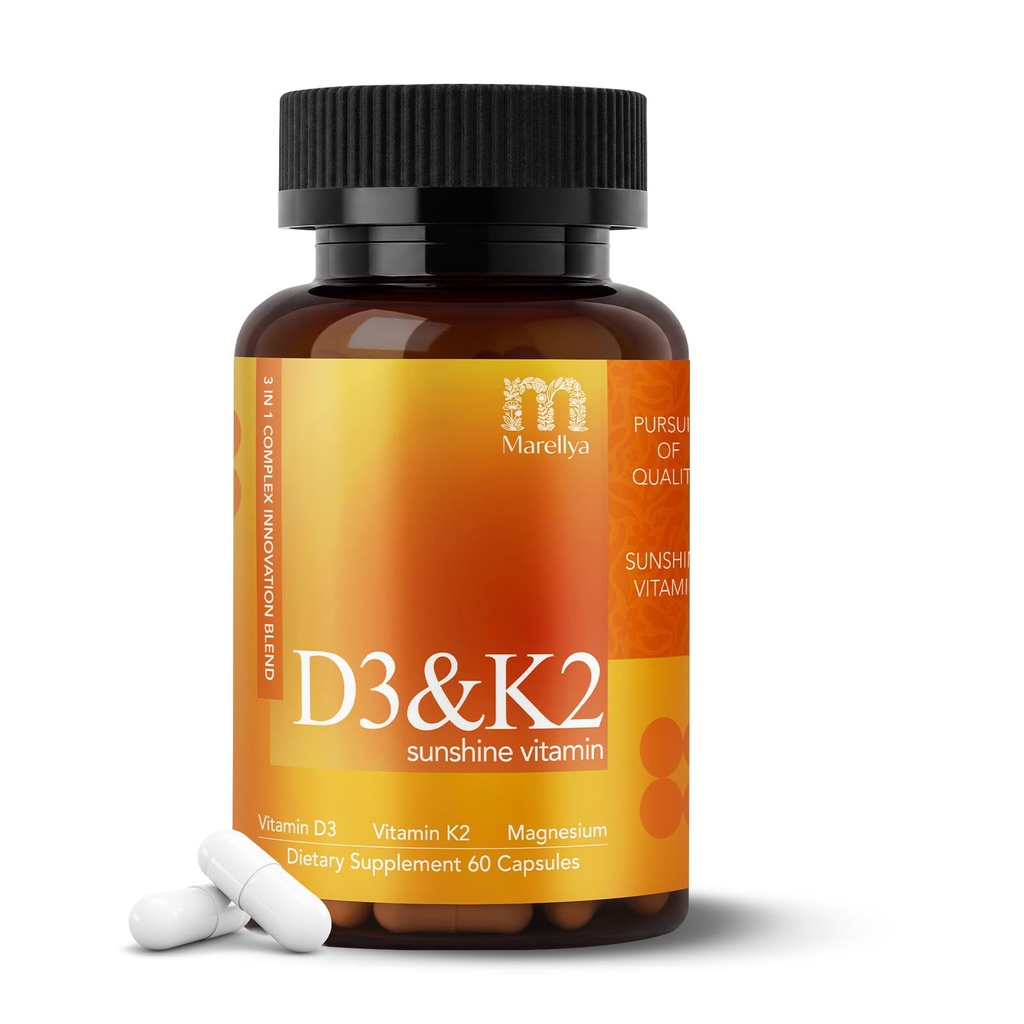 Vitamin D3 K2 Supplement with Magnesium Glycinate – 3-in-1 High Absorption Formula 4000 IU D3 & 100mcg K2 (MK-7) – Supports Bone, Heart & Immune Health – 60-Day Supply (60 Veggie Caps)