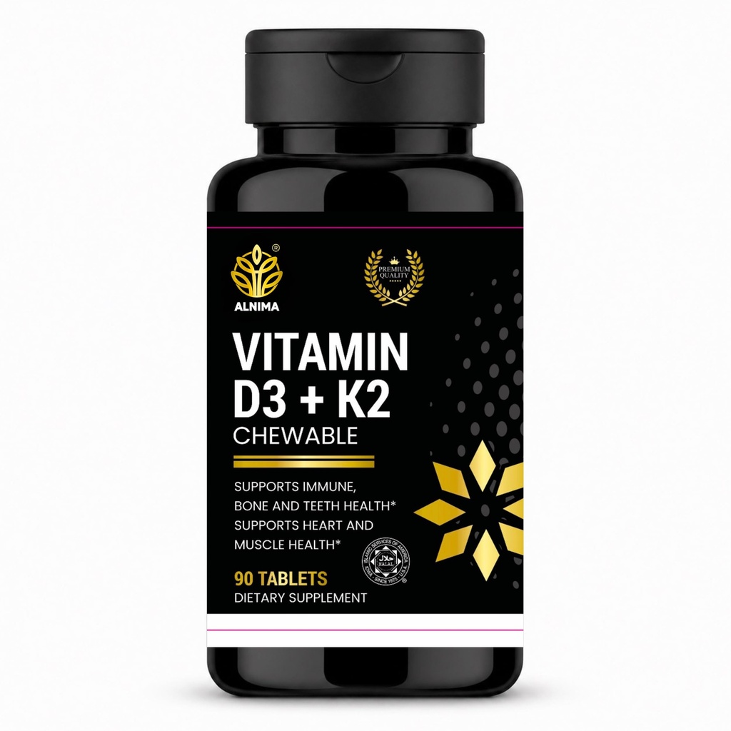 Vitamin D3 + K2 Chewable – Bone, Teeth & Immune Support with MK-7 & Vitamin D, Halal Supplement, Made in USA