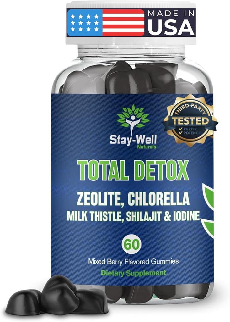 Total Detox, Heavy Metal Detox for Yetişkinler- Zeolit, Chlorella, Milk Butle, Shilajit & Iodine, Toxin Cleanse, Pineal Decalcification, Fluoride Cleanse, Heavy Metal Cleanse, 60 mix Gummies
