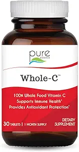 PURE ESSENCE LABS Whole-C Whole Food Vitamin C - Best Immune Support - Organic & Nature Vitamins - Immunity Booster & Dietary Supplements (30 Tablets)