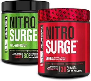 Jacked Factory Nitrosurge Pre-Workout in Cherry Limeade & Watermelon Nitrosurge Ked Termogenic Pre-Workout for Men & Women