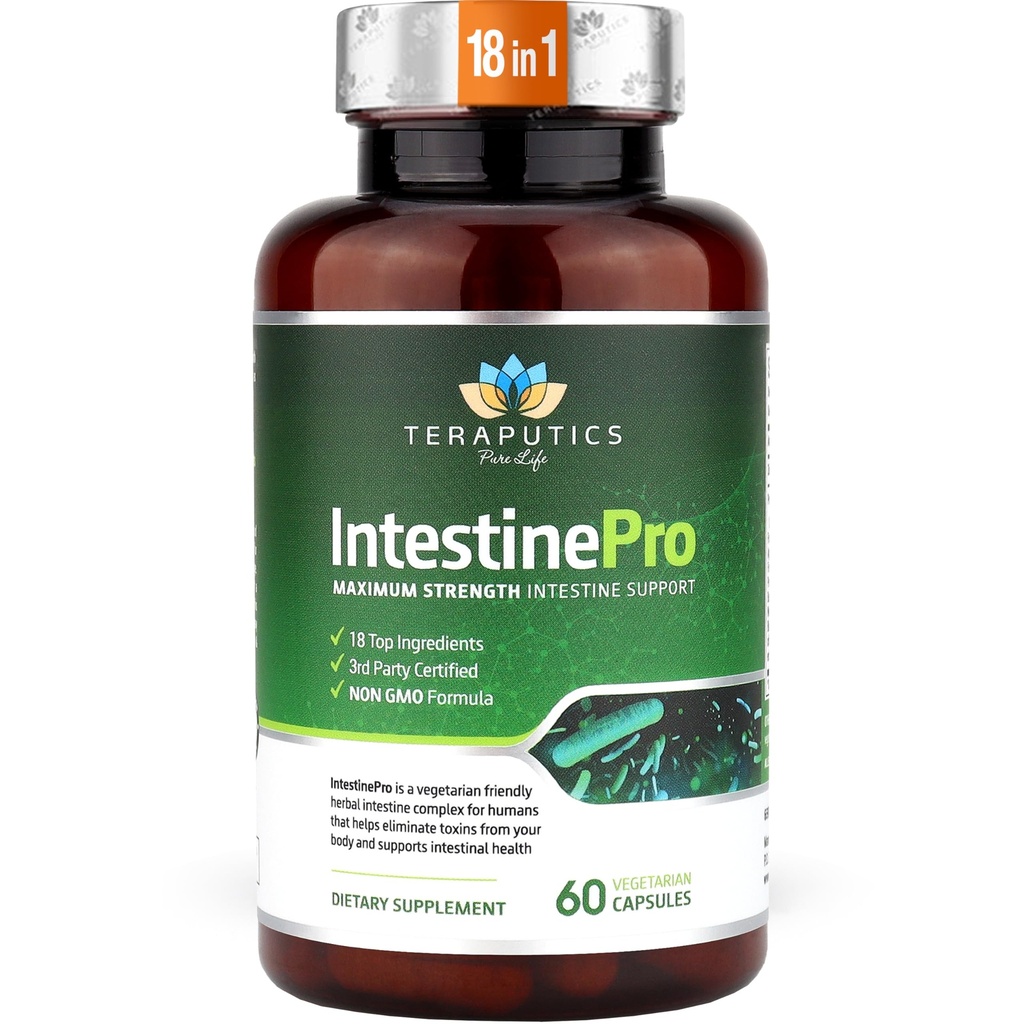 IntestinePro – Gut Health Supplement with Non-GMO Wormwood, Black Walnut, Clove, Candy Seed + 14 More Premium Malzemeler - Insanlar için Doğal Destek - 60 Vegetarian Capsules