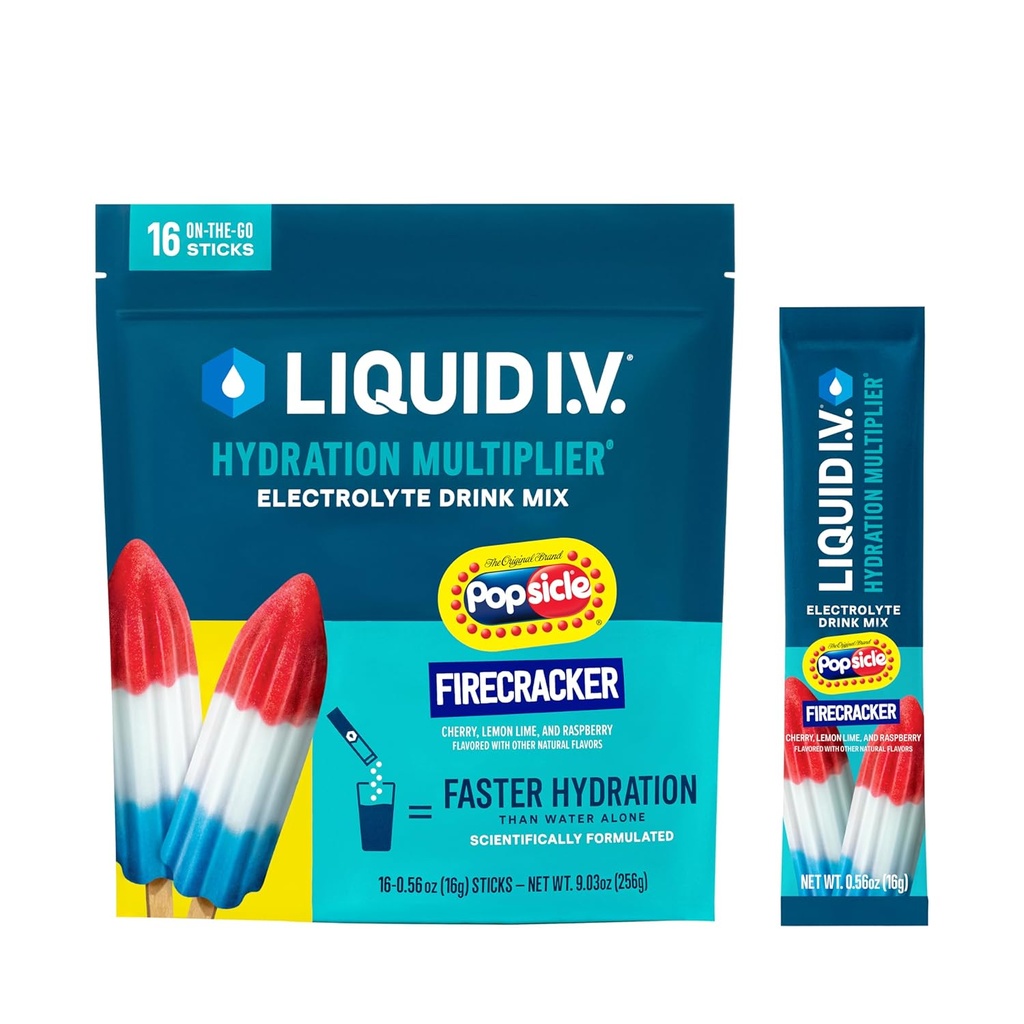 Sıvı I.V.® Hydration Multiplier - Popsicle Firecracker | Electrolyte Toz I | 1 Pack (16 hizmet)