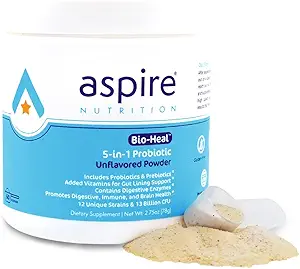 Aspire Nutrition 5-in-1 Bio-Heal® Probiyotik for Kids, Men & Women - En İyi Beyin Fonksiyonları, Gut Health & Constipation - Raf Stable & Forized with Vitamin, Mineral & Prebiyotiks - Tozlar, Mineral & Prebiyotiks - Toz