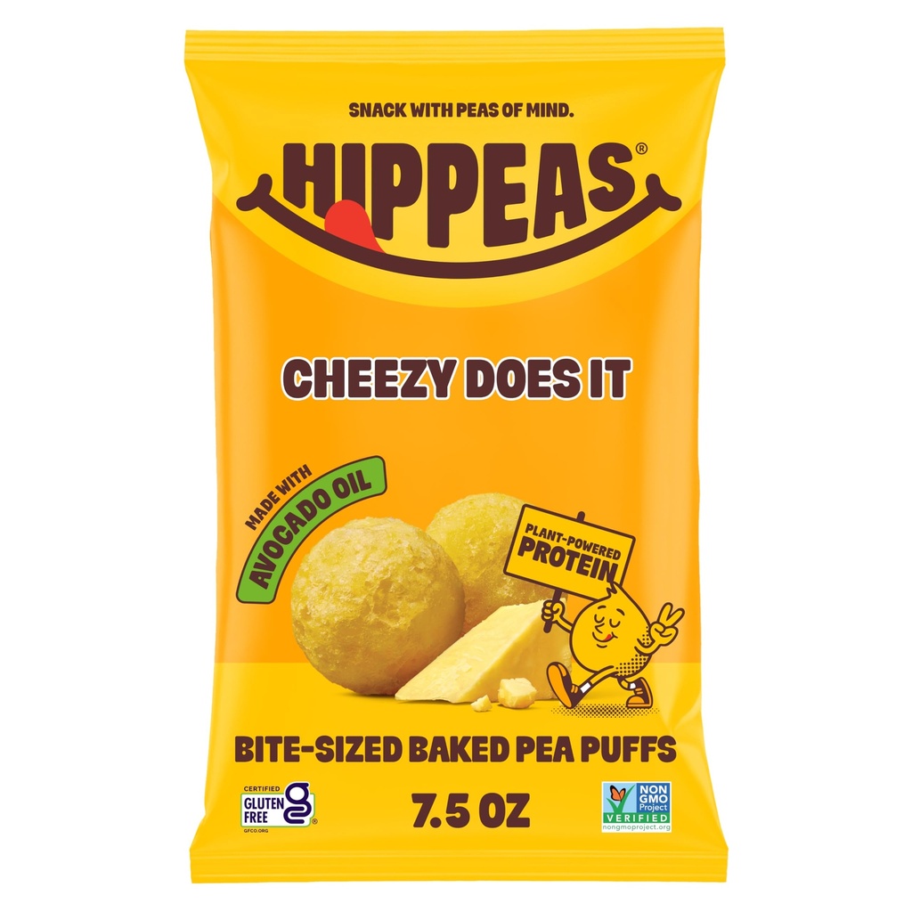 Hippeas Pops Pea Protein Puffs, Cheezy Does It, 1 x 7.5 oz Bags, Baked Bite-Size Airy Snacks, 3g Plant Protein, Made with Avocado Oil, 50% Less Fat, Dairy & Gluten Free, Non-GMO, Top 9 Allergen Free