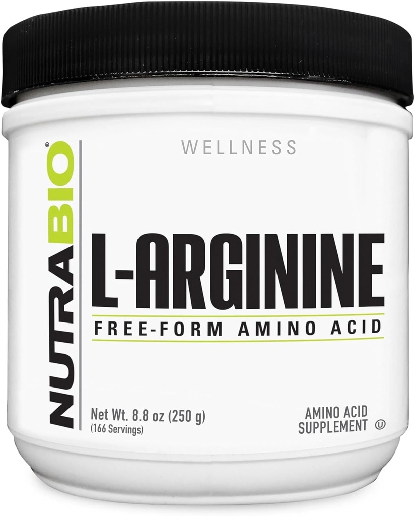 NutraBio L-Arginine Supplement, 750 mg – Nitrik Oksit Precursor, Supports Blood Flow, Vascular Health, and Muscle growth, 250g