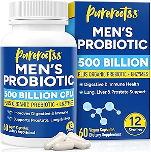 Erkekler için probiyotikler, 500 Milyar CFUs & 12 Strains, Prebiyotik & Probiyotik, Cranberry, Saw Palmetto, Digestive Enzymes, Gut & Bloating, Lung Liver Prostate Support, 30-Day Supply