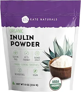 Kate Naturals Ινουλίνη Σκόνη Βιολογικά από Blue Agave (8oz) Διαλυτό προβιοτικές ίνες για καφέ, γιαούρτι και smoothies