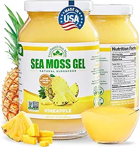 Wildcrafted Irish Sea Moss Gel | ABD'de Yapılan | Vitaminler ve Mineraller | Deniz Moss Gel Raw | Beslenme Supplement | Pineapple (16 oz)