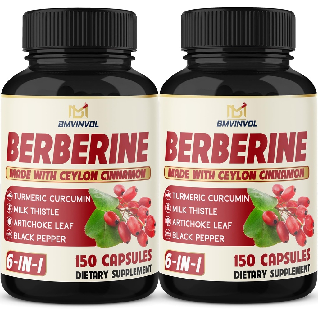 2 Pack Berberine HCl- Plus Ceylon Cinnamon, Turmeric, Milk Butle, Artichoke, Black Pepper, Berberine HCI Root Supplements Pills - Immune System