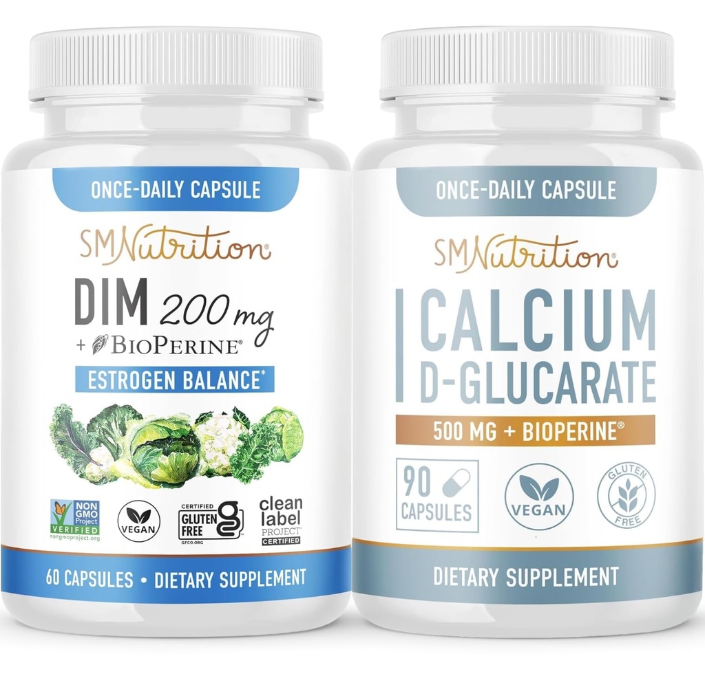 Calcium D-Glucarate with 200mg DIM Supplement for Enhanced Estrogen Balance for Women | Vegan Gluten Free CDG Supplement for Women (90 Servings) with Diindolylmethane Capsules (60 Servings)