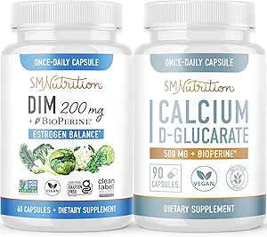Kadınlar için geliştirilmiş Estrogen Dengesi için 200 mg D-Glucarate with 200 mg DIM Supplement for Betterd Estrogen Balance for Women | Vegan Gluten Free CDG Supplement for Women (90 Hizmet) with Diindolylmethane Capsules (60 Hizmet)