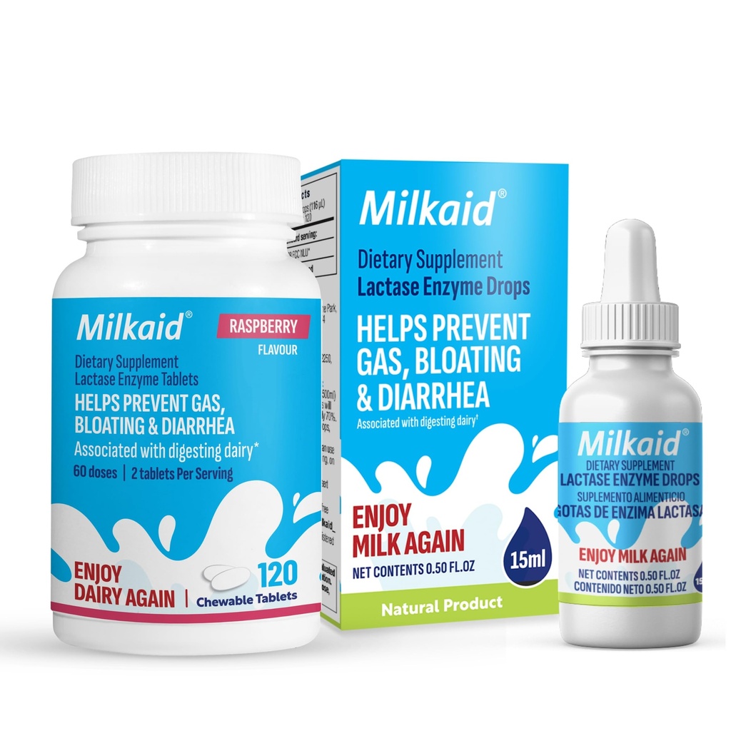 Milkaid Lactase Enzyme Drops Δισκία για τη δυσανεξία της λακτόζης Relief 