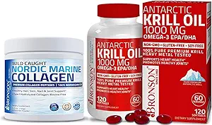 Bronson Marine Collagen Hydro Hydrolyzed Protein Toz + Antarktika Krill Oil 1000 mg with Omega-3s EPA DHA
