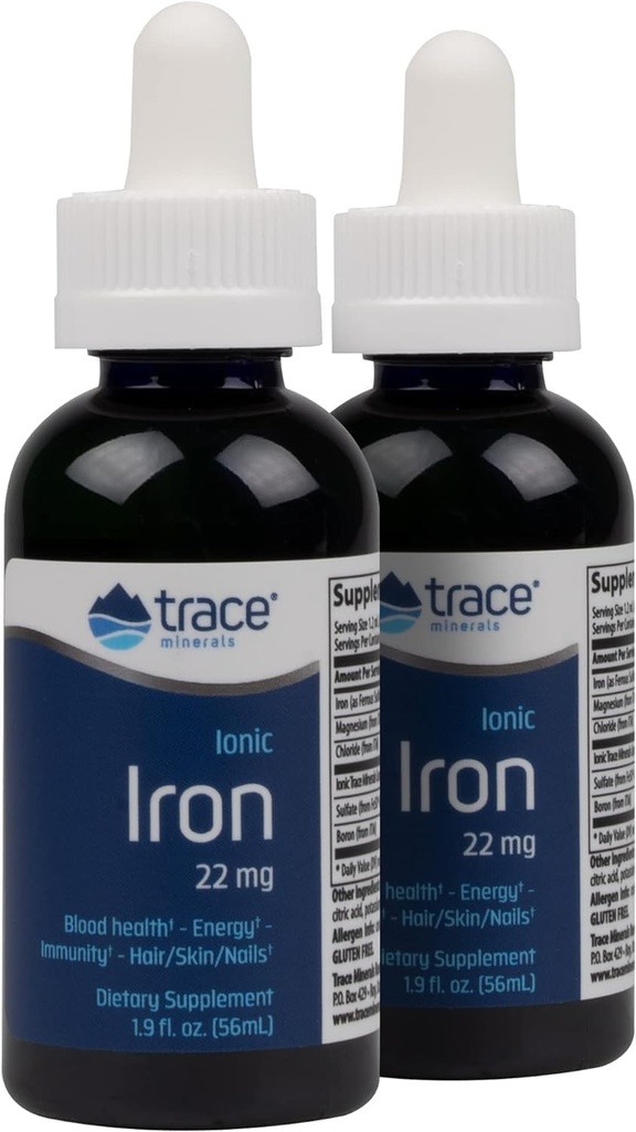 Trace Minerals Ionic Iron, 22 mg - Enerji Desteği Magnezyum & Iron - Aid Brain Health & Immune System Function - Gluten-Free Liquid Supplement - 1.9 fl oz (2 Pack) (92 hizmet)