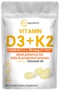 Mikro Malzemeler D3 1000 IU + K2 MK-7 25 mcg, 300 Softgels | Virgin Coconut Oil | 2in-1 Bone, Immune & Heart Support | Easy to Sw, Non-GMO