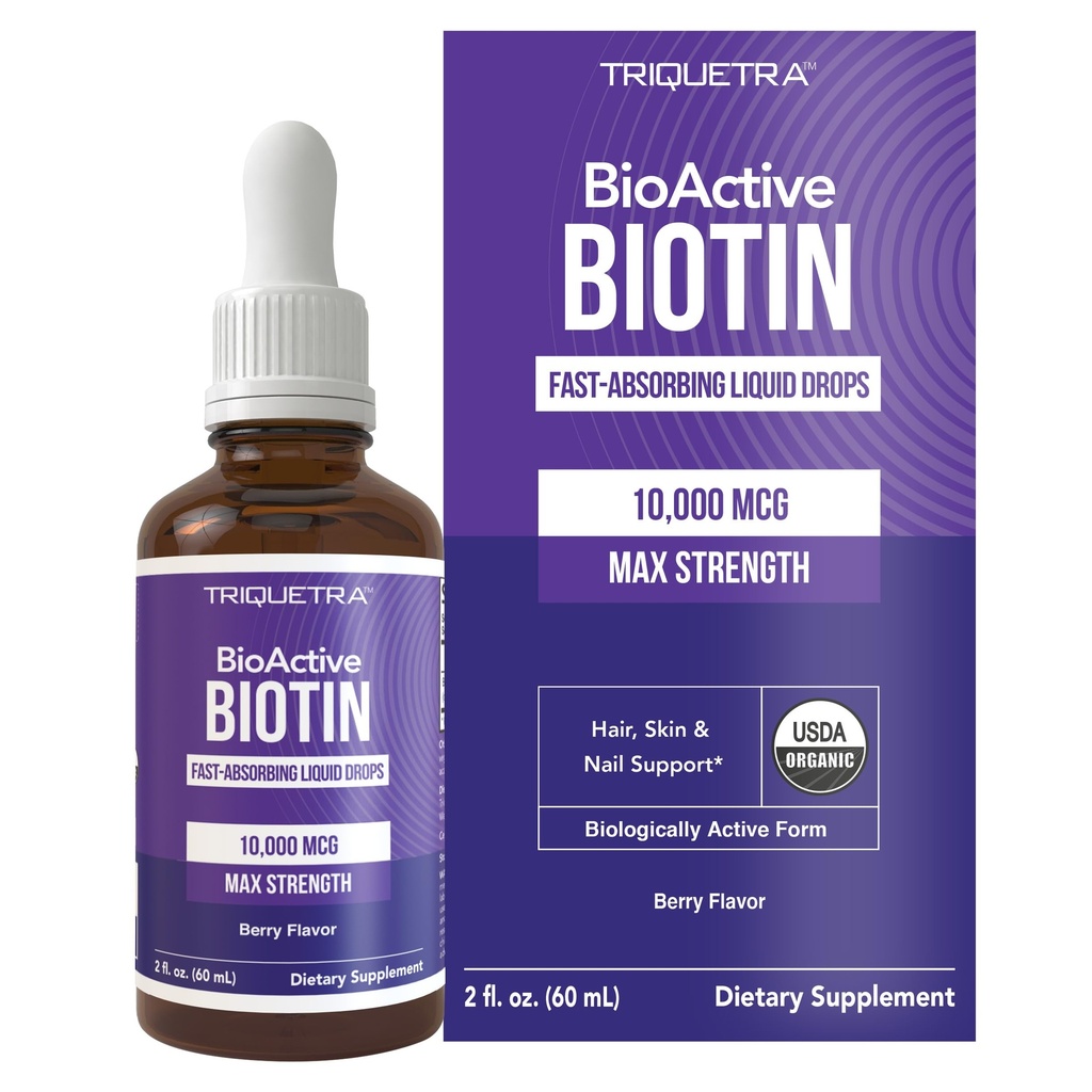 Kadınlar için Triquetra Sağlık Biotin Saç Destek - Organik 1000006 USP Grade - Yüksek Absorpsiyon için Premium Sıvı Supplement - Sağlıklı Saç, Cilt & Nails - Berry Flavor - 180 Hizmet - 2 oz