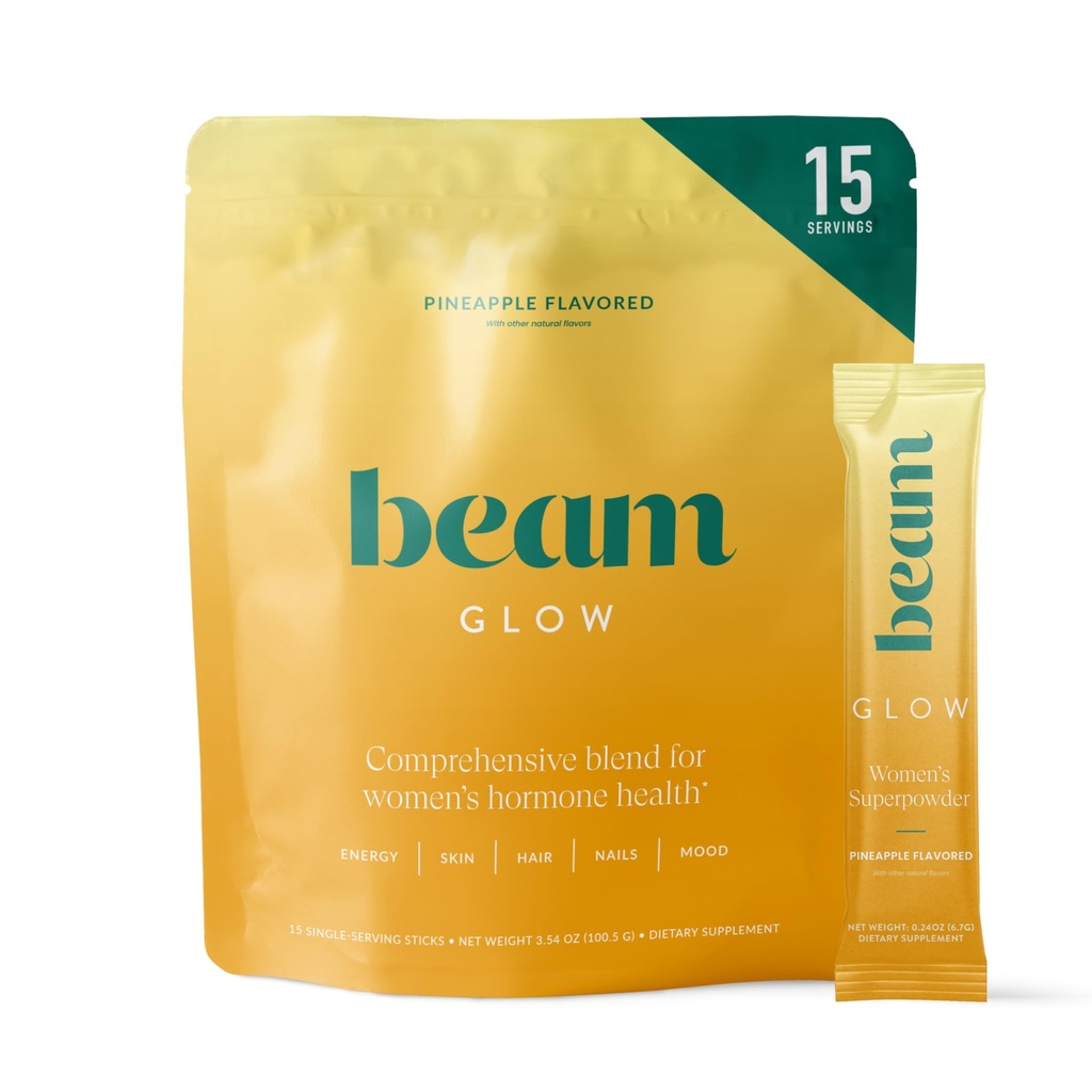 BEAM Glow Women's Wellness Supplement, Cortisol Support with Ashwagandha for Women, Daily Vitamins for Cycle Health, Mood, Energy & Stress Support with Selenium, Zinc, Vitamin A, Biotin, B Vitamins