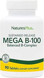 Natures Plus Mega B-100 Complex - 90 Vegetarian Release Tablets - Ενέργεια & Εγκέφαλος Booster - Χωρίς γλουτένη - 90 Σερβιέτες