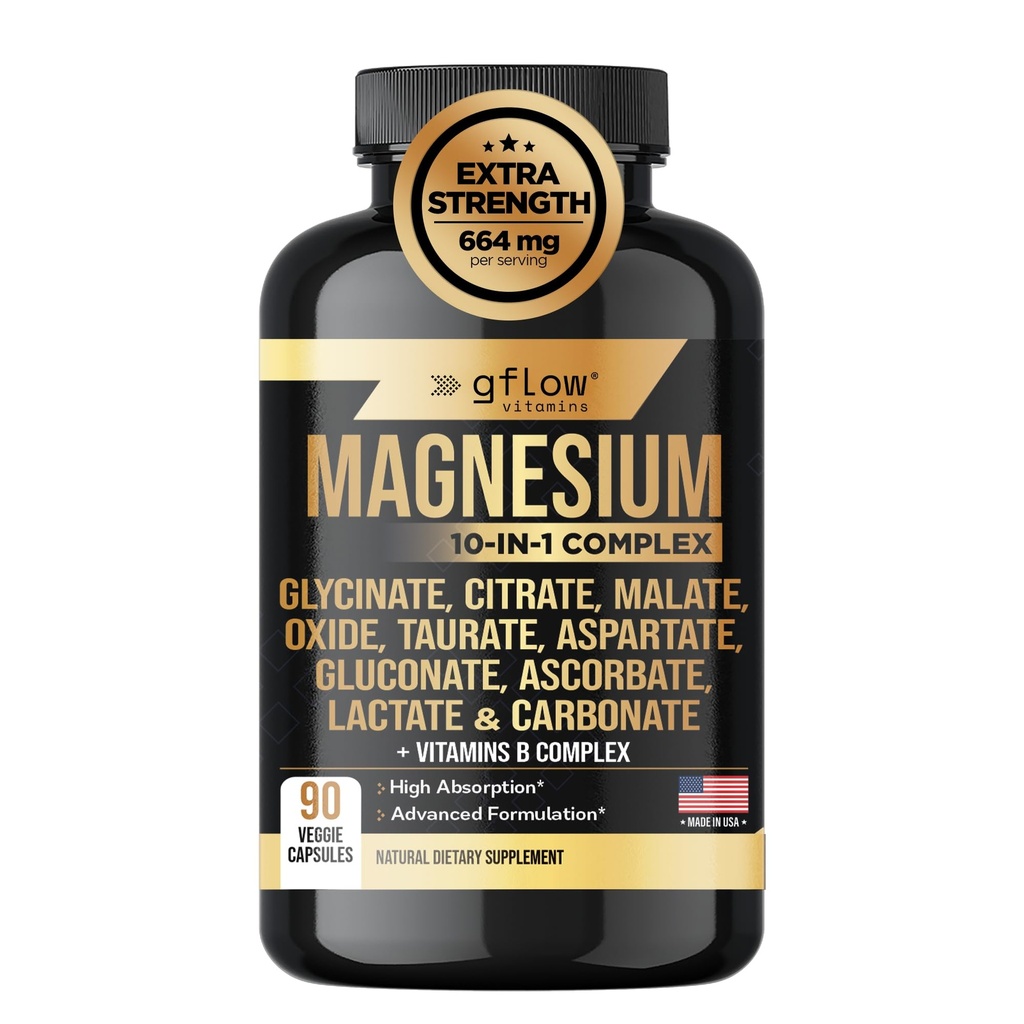 Magnezyum Kompleksi - 10 Aktif Formlar, Glycinate, Citrate, Malate, Oksit, Taurate, Aspartate, Gluconate, Ascorbate, Lactate, Carbonate, Plus More with Vitamin C B1 B2 B6 B12