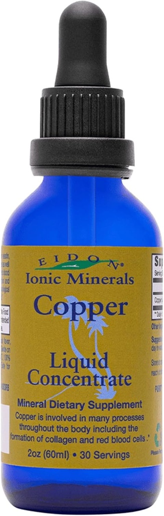 Eidon Ionic Minerals Copper - Bakır Eksi, Mineral Diyeti Kırmızı Kan Hücre Desteği ve Sağlıklı Cilt - 2 Ounce Şişe Şişe