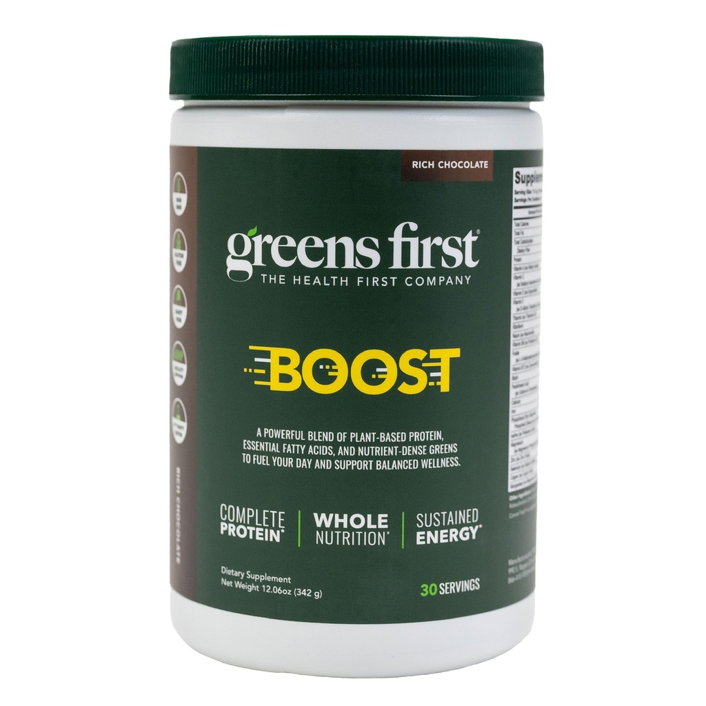 Greens First Boost - Plant-Based protein & Balanced Beslenme - Superfood Shake Mix - Hiçbir Buğday veya Soy - Süt Özgür - Vegan - Hollandalı Çikolata, 12.28 oz.