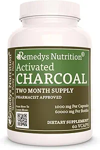 Remedy's nutrition Activated Charcoal | 1,000 mg, 60 Vegan Capsules Dietary Supplement