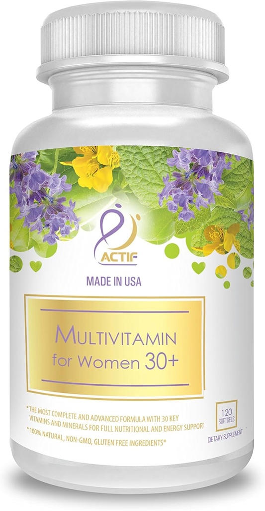 ACTIF Multivitamin for Women Age 30+ with 30 Organik Vitamins and Organic Herbs, Non-GMO, Made in USA, 2Month Supply