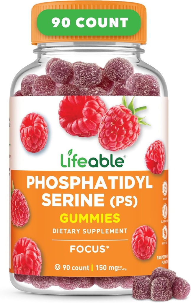 Lifeable Phosphatidylserine Gummies (PS) | 150 mg | Great Tasting Focus Supplement | Memory and Focus Supplements for Yetişkinler | Vegetarian Focus Vitamins for Men, Women | 90 Gummies