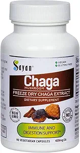 Sayan Sibirya Chaga Mushroom Extract - 90 Capsules /420 mg ea - Natural & Wild-Harvest Antioksi Supplement – Immune System Support & Regulate Body Functions – Vegan, Non-GMO, No Fillers veya Katkılar