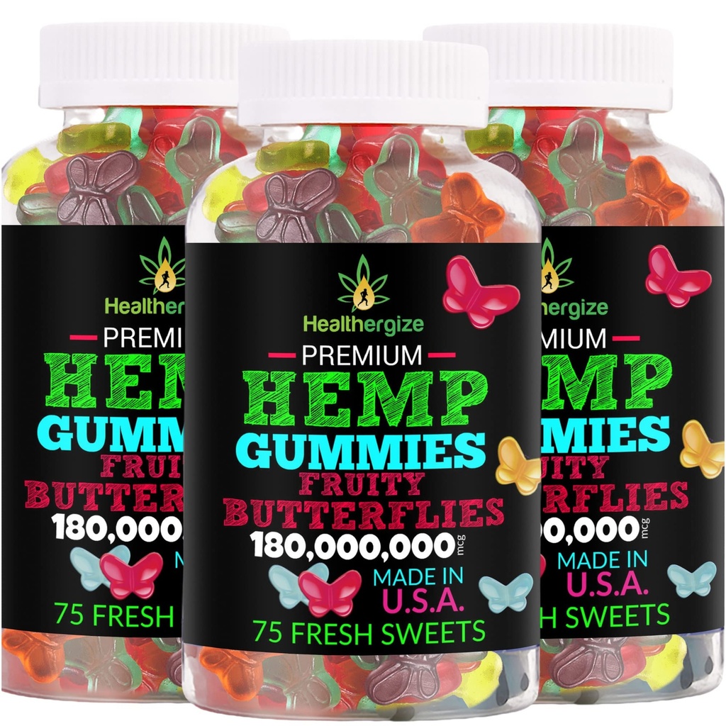3PACK Hemp Gummies Fruity Butterflies-for Sleep, Calm, Peaceful, Back-Natural Hemp Party Gummy Beras-Made in USA