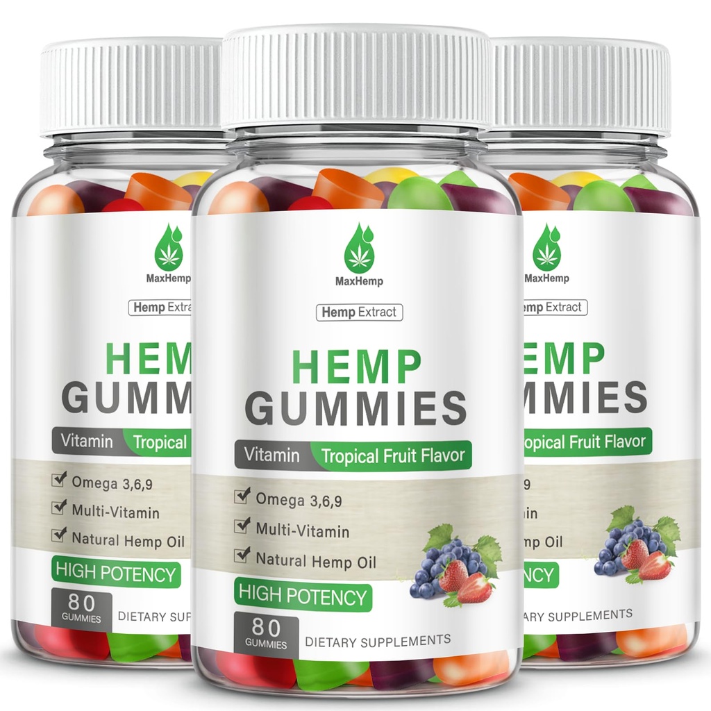 3 Packs Hemp Gummies for Pain, Sleep, Anxiety - Hemp Gummy with Pure Hеmp Oil Extract Vegan Bear Candy