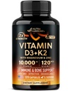 D3 K2 - D3 10000 iu & K2 MK-7 120 mcg - Immune & Mood Support, Bone & Dental Health - Magnezyum, çinko & C & B12 - Yüksek Biyo kullanılabilir - ABD'de 120 Capsules - Immune & Mood Support, Bone & Teeth Health - with Magnezyum, çinko & L & C & B12 - Highly Bio available - Made in USA, 120 Capsules
