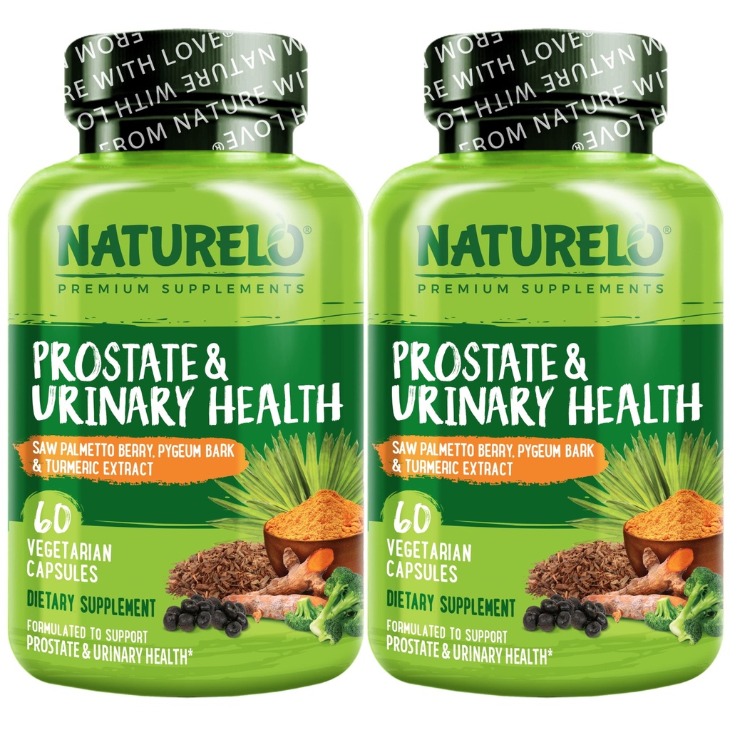 NATLO Prostate & Urinary Health, Comprehensive Formula with Saw Palmetto, Pisageum, Tumeric, Plant Sterols, Broccoli ve Lycopene, 60 Vegetarian Capsules (Pack of 2)