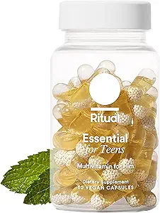 Erkek için Ritual Teen Vitamins - çinko, Vitamin A ve D3 Immune Function Support*, Omega-3 DHA & B12, Beyin Sağlığı için, Non-GMO, Mint Essenced, 30 Day Supply, 60 Vegan Capsules
