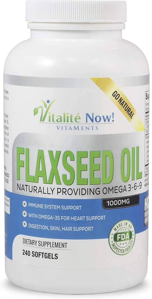 En İyi Organik Flaxseed Oil Softgels - 1000 mg Premium, Virgin Cold Pressed from Flax Tohums - Saç Skin & Nails Desteği - Omega 3-6-9 Supplement - 240 Count - More Than 8 Ay Supply!