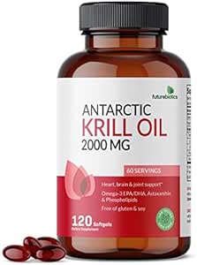 Futurebiyotiks Antarktika Krill Oil 2000mg with Astaxanthin, Omega-3s EPA, DHA ve Phospholipids -% 100 Pure Premium Krill Oil Heavy Metal Tested, Non GMO – 120 Softgels